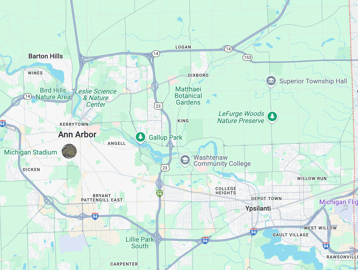 Washtenaw County (up to Ann Arbor)