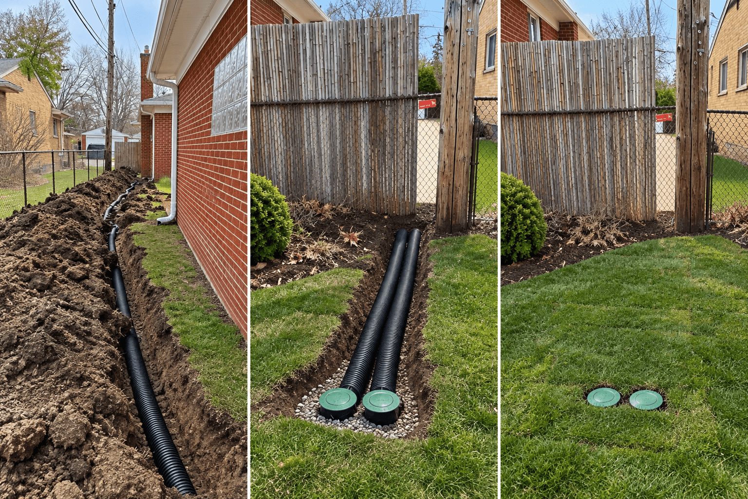 A french drain before and after job done in Berkley, MI